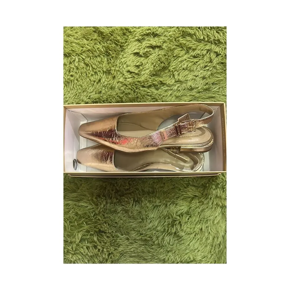 Michael Kors Met Crush Pale Gold Leather Slingback Kitten Heels 8.5